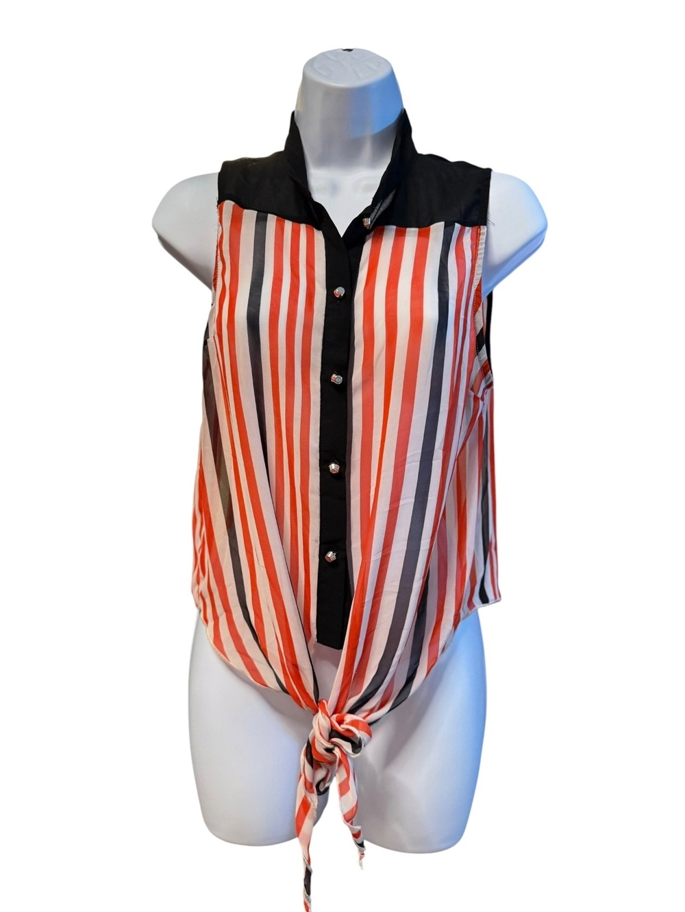 Swoon Striped Sleeveless Tie-Front Blouse